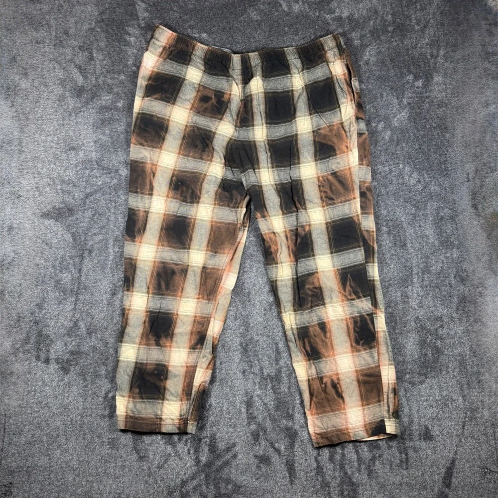 Eddie Bauer Lounge Mens XXL Plaid Flannel Pajama Pants Brown Black Bleached Wash